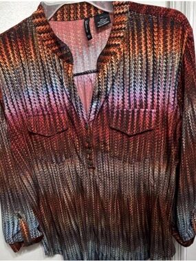 Womens Ombre Knit Henley Top in Multicolor